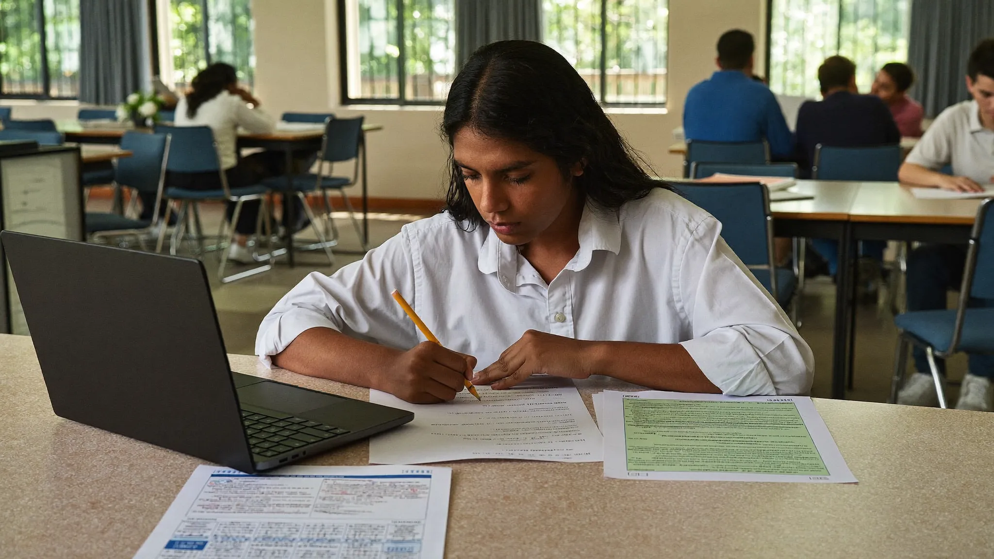 An Indian student preparing for the Infosys placement exam in a library — HireFresher